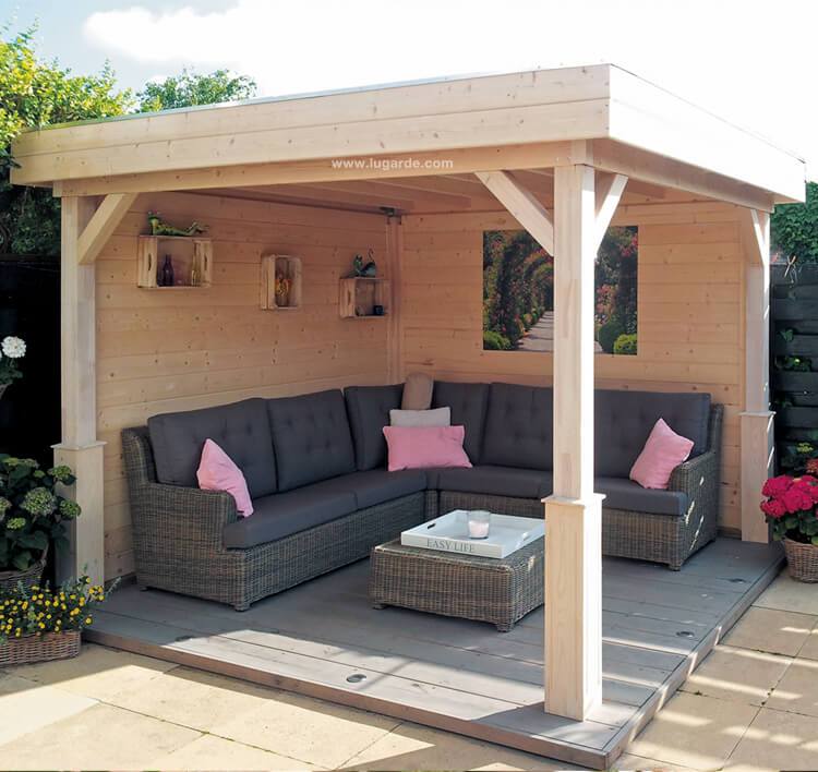 Lugarde low roof gazebo VV2 with a flat roof from Prima system range.